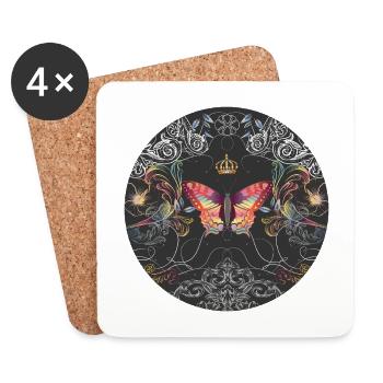 Papillon imaginatif avec couronne et ornements - Dessous de verre (lot de 4) - blanc - Devant