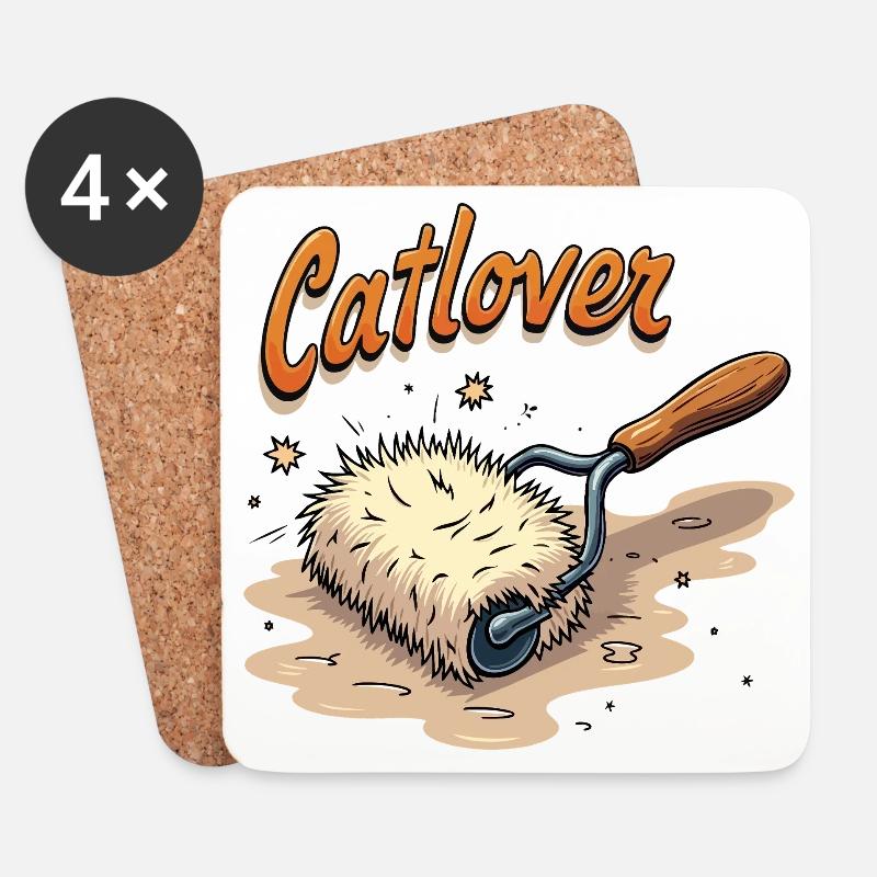 Catlover – Leben mit Fusselrolle - Untersetzer (4er-Set) - Weiß