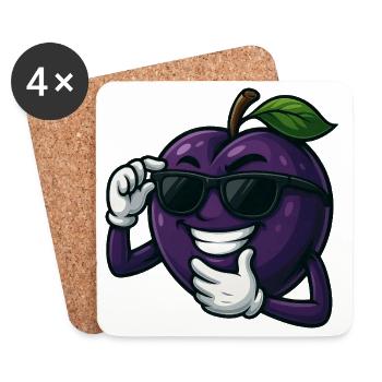 Cool Plum with Sunglasses Cartoon Funny - Coasters (set of 4) - white - Front