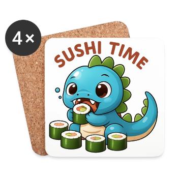 Süßer Dino mit Sushi Thema - Untersetzer (4er-Set) - Weiß - Vorne