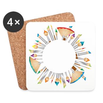 Cadres de pinceaux d’artiste – colorés et créatifs - Dessous de verre (lot de 4) - blanc - Devant