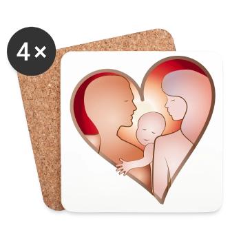 Liebe in der Familie – Herz mit Eltern & Kind - Untersetzer (4er-Set) - Weiß - Vorne