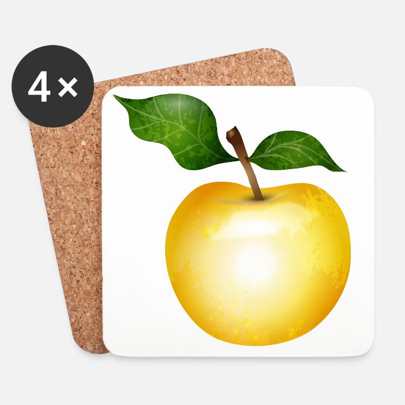 Goldener Apfel mit grünen Blättern Illustration - Untersetzer (4er-Set) - Weiß