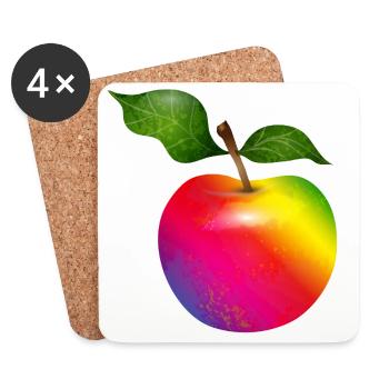 Colorful Rainbow Apple with Leaves Illustration - Coasters (set of 4) - white - Front