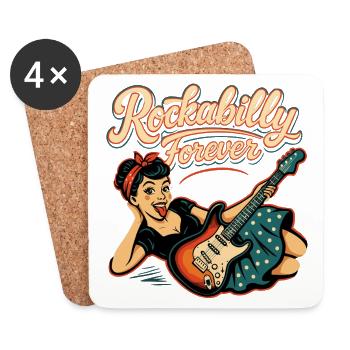 Rockabilly Forever Guitare Electrique Femme Cadeau Années 50 - Dessous de verre (lot de 4) - blanc - Devant
