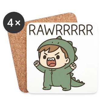 Mignon Dino T-Rex costumé Rugissant Dessin animé Petit - Dessous de verre (lot de 4) - blanc - Devant