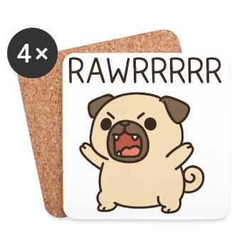 Süßer Mops Hund Cartoon Kostüm Brüllen Rawr - Untersetzer (4er-Set) - Weiß - Vorne