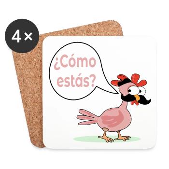 How are you - Chicken Chicken Mustache Hen - Coasters (set of 4) - white - Front