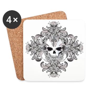 Decorated skull ornament with Gothic flair - Coasters (set of 4) - white - Front