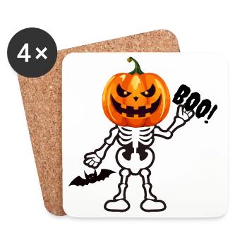 BOO! Pumpkin Skeleton – Funny Halloween Spook - Coasters (set of 4) - white - Front