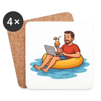 Télétravail au soleil dans la piscine - Dessous de verre (lot de 4) - blanc - Devant