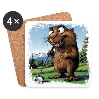 Golfeur Marmotte - Dessous de verre (lot de 4) - blanc - Devant