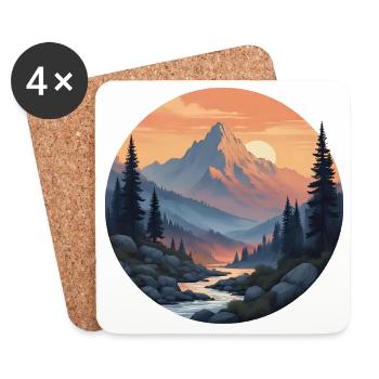 Berglandschaft bei Sonnenuntergang - Untersetzer (4er-Set) - Weiß - Vorne