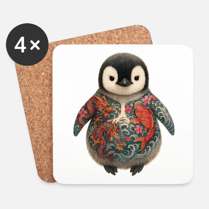 Yakuza Pinguin – Klein, aber gefürchtet - Untersetzer (4er-Set) - Weiß