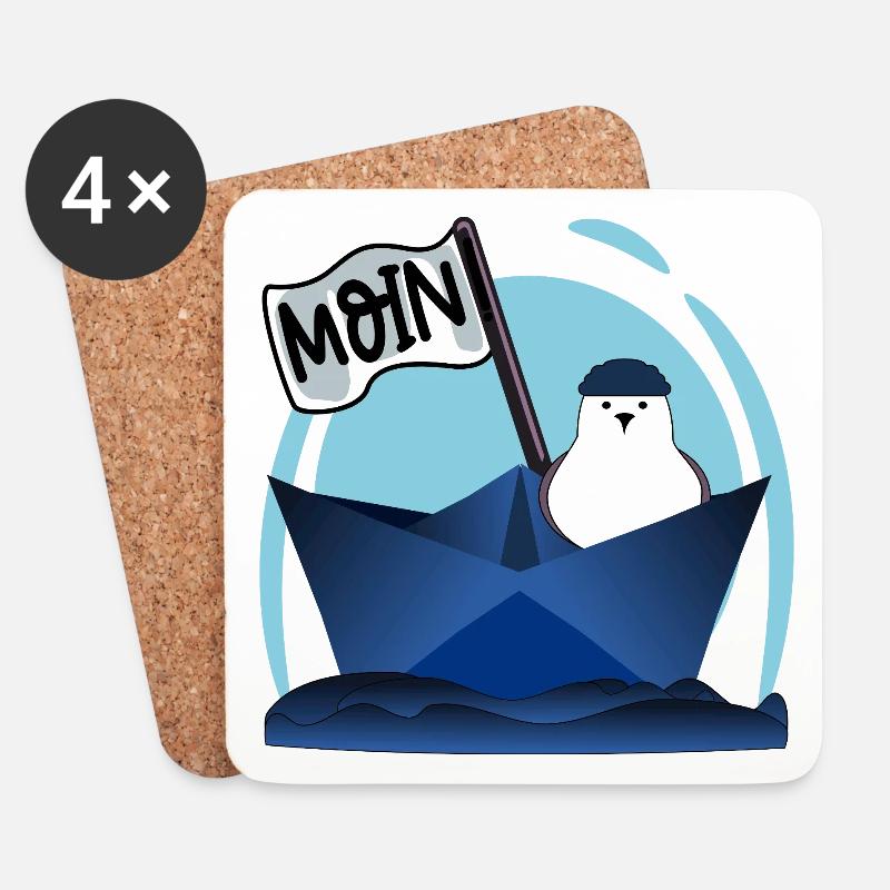 PAPIERBOOT MOIN PAPIERSCHIFF MÖWE - Untersetzer (4er-Set) - Weiß
