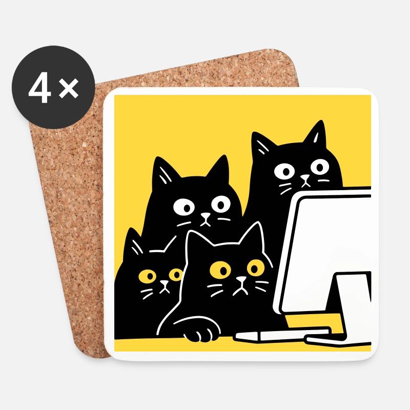 Cats watching Catcontent - Untersetzer (4er-Set) - Weiß
