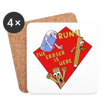 Run The Eraser est là Funny School - Dessous de verre (lot de 4) - blanc - Devant