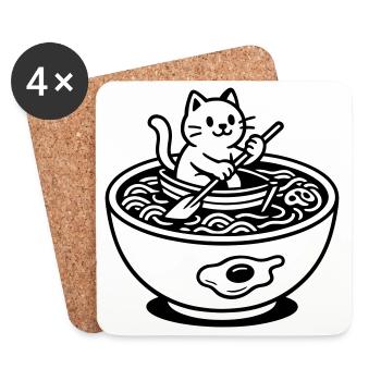 Cute Noudle Soup Cat - Coasters (set of 4) - white - Front