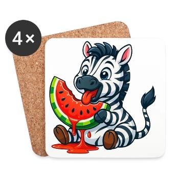 Cute Zebra with Watermelon Summer Cartoon - Coasters (set of 4) - white - Front