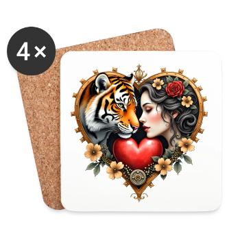 Dschungel Herz & Liebe Tattoo - Untersetzer (4er-Set) - Weiß - Vorne