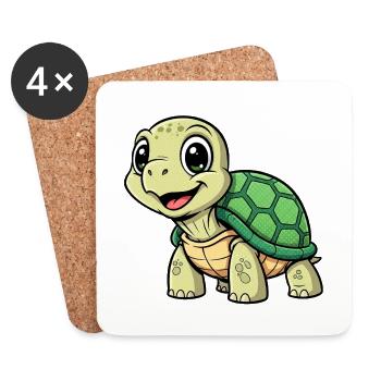 Niedliche Schildkrötenanimation - Untersetzer (4er-Set) - Weiß - Vorne