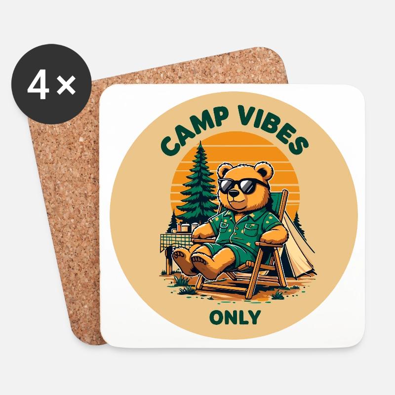 Camp Vibes Bär Camping Logo - Untersetzer (4er-Set) - Weiß