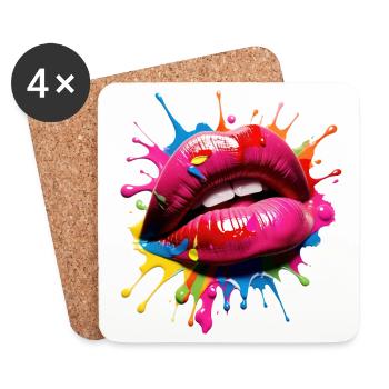 Vivid Lip Art with Color Splash - Coasters (set of 4) - white - Front