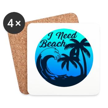 J’ai besoin de plage – surf, soleil, mer, palmiers - Dessous de verre (lot de 4) - blanc - Devant