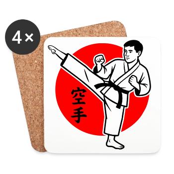 Karate Yokogeri männlich - Untersetzer (4er-Set) - Weiß - Vorne
