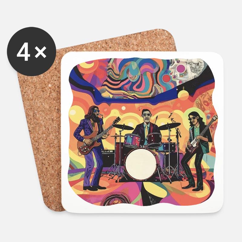 Psychedelische Prog-Rock-Band - Untersetzer (4er-Set) - Weiß