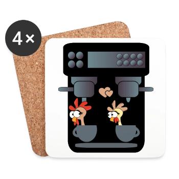 LUSTIGE HÜHNER KAFFEEMASCHINE KAFFEE - Untersetzer (4er-Set) - Weiß - Vorne