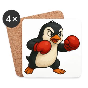 Cool Pingouin Boxer Dessin animé Kickboxer Arts Martiaux - Dessous de verre (lot de 4) - blanc - Devant