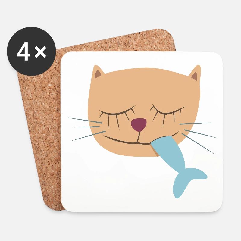 Hafen Katze Kopf Fisch maritim Kinder Deko Comic - Untersetzer (4er-Set) - Weiß
