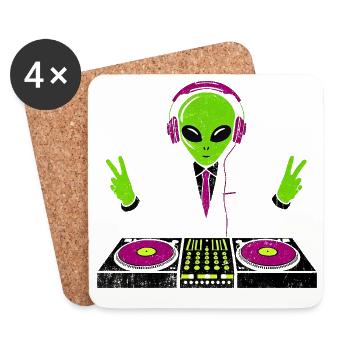 Alien DJ with Neon Headphones - Coasters (set of 4) - white - Front