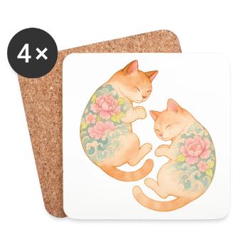 Twin Inked Cats – Schwebende Gelassenheit - Untersetzer (4er-Set) - Weiß - Vorne