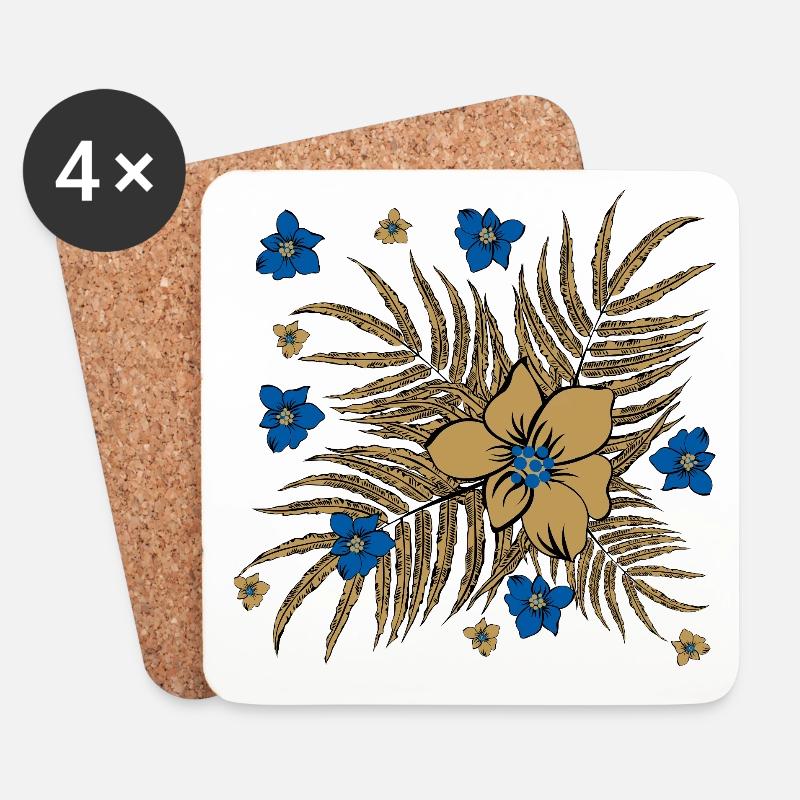 Tropical Leaves and Flowers Pattern - Coasters (set of 4) - white