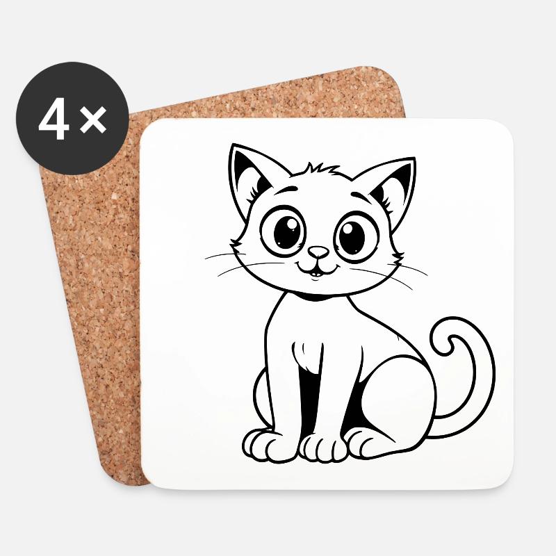 Minimalistic Cat - Untersetzer (4er-Set) - Weiß