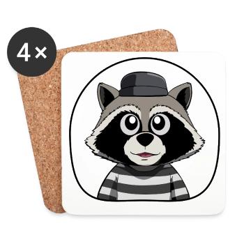 Raccoon in Strickjacke und Hut - Untersetzer (4er-Set) - Weiß - Vorne