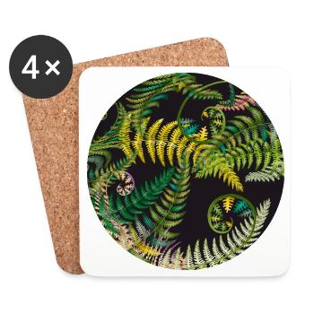 Design de fougère lumineuse dans une composition ronde - Dessous de verre (lot de 4) - blanc - Devant