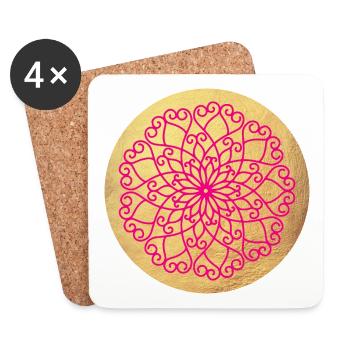 Yoga Ornament Gold Luxury Mandala India om Namaste - Coasters (set of 4) - white - Front