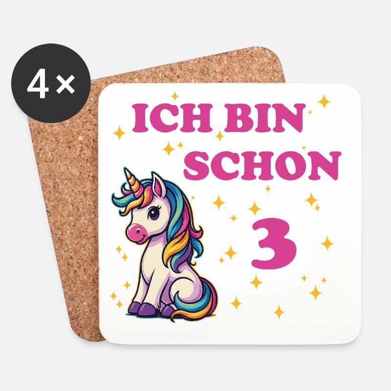Ich bin schon 3 mit Einhorn - Untersetzer (4er-Set) - Weiß