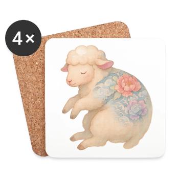 Watercolor Yakuza Sheep – Cute Pastel Tattoo Art - Coasters (set of 4) - white - Front