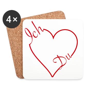 Rotes Herz mit Schriftzug Ich & Du - Untersetzer (4er-Set) - Weiß - Vorne