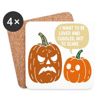 Duo de citrouilles d’Halloween câlins - Dessous de verre (lot de 4) - blanc - Devant