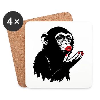 Old monkey lady sends a kiss to you - Coasters (set of 4) - white - Front