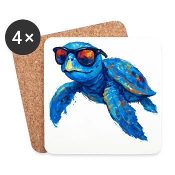 Bunter Surfer-Schildkröte mit Sonnenbrille - Untersetzer (4er-Set) - Weiß - Vorne
