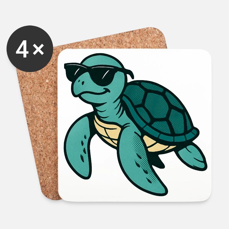 Coole Schildkröte mit Sonnenbrille - Untersetzer (4er-Set) - Weiß