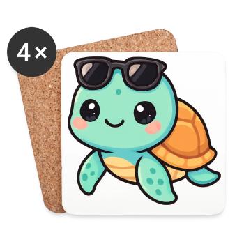 Cute turtle cartoon with sunglasses - Coasters (set of 4) - white - Front