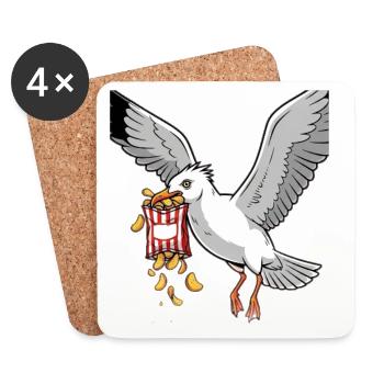 Mouette avec chips Snack Design - Dessous de verre (lot de 4) - blanc - Devant