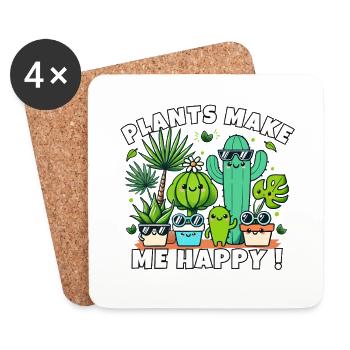 Happy Cheerful Cactus Plants Sunglasses Kawaii - Coasters (set of 4) - white - Front